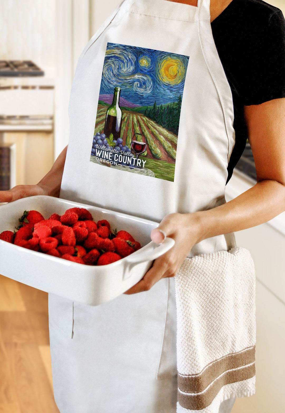 Willamette Valley, Oregon, Wine Country, Starry Night, Lantern Press Artwork, Towels and Aprons Kitchen Lantern Press