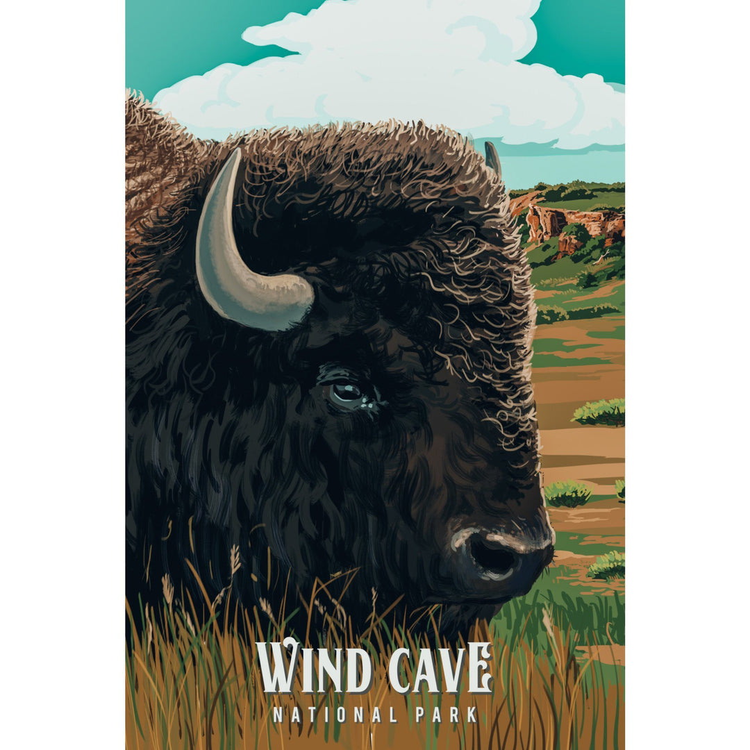 Wind Cave National Park, South Dakota, Bison, Painterly National Park Series, Towels and Aprons Kitchen Lantern Press
