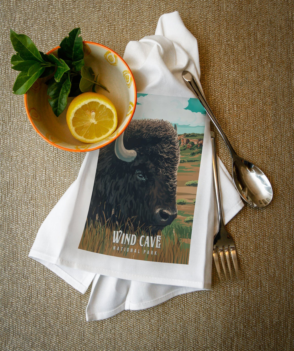 Wind Cave National Park, South Dakota, Bison, Painterly National Park Series, Towels and Aprons Kitchen Lantern Press