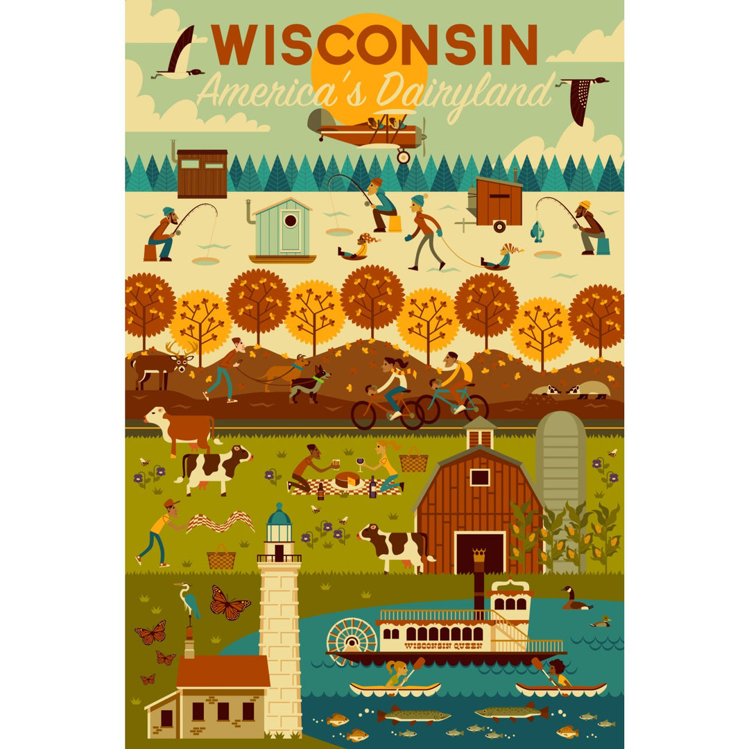 Wisconsin, Geometric, Lantern Press Artwork, Stretched Canvas Canvas Lantern Press