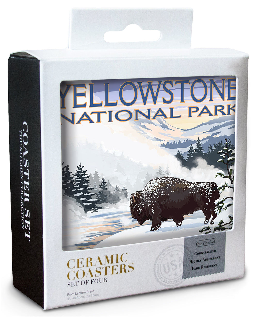 Yellowstone National Park, Wyoming, Bison Snow Scene, Lantern Press Artwork, Coaster Set Coasters Lantern Press 