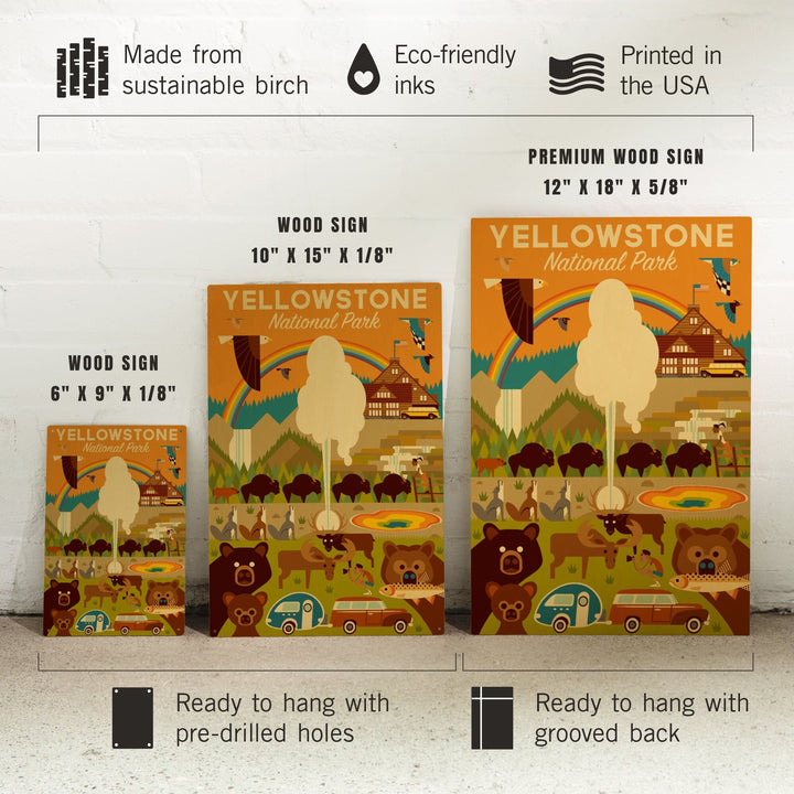 Yellowstone National Park, Wyoming, Geometric National Park Series, Lantern Press Artwork, Wood Signs and Postcards Wood Lantern Press