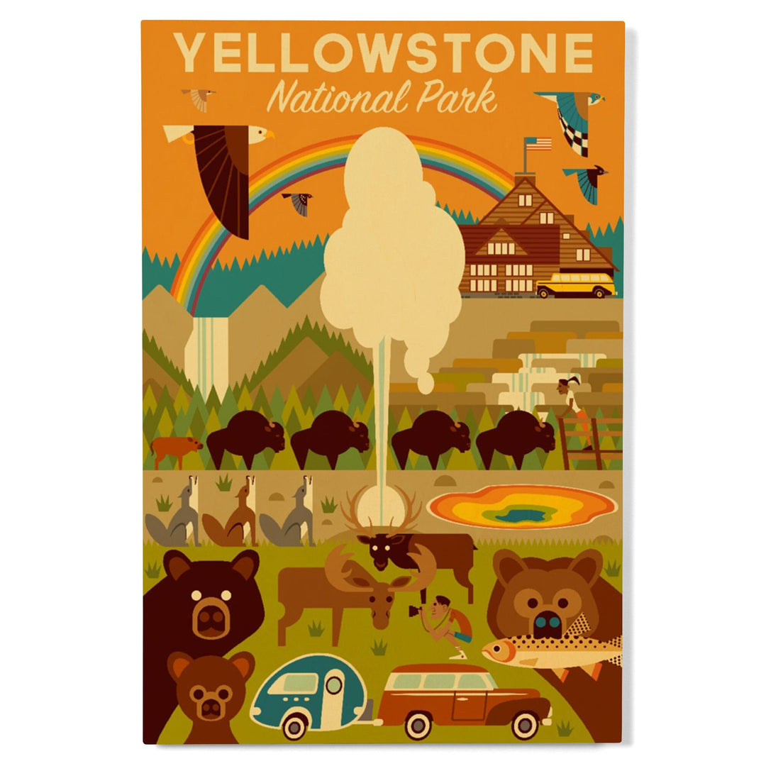 Yellowstone National Park, Wyoming, Geometric National Park Series, Lantern Press Artwork, Wood Signs and Postcards Wood Lantern Press