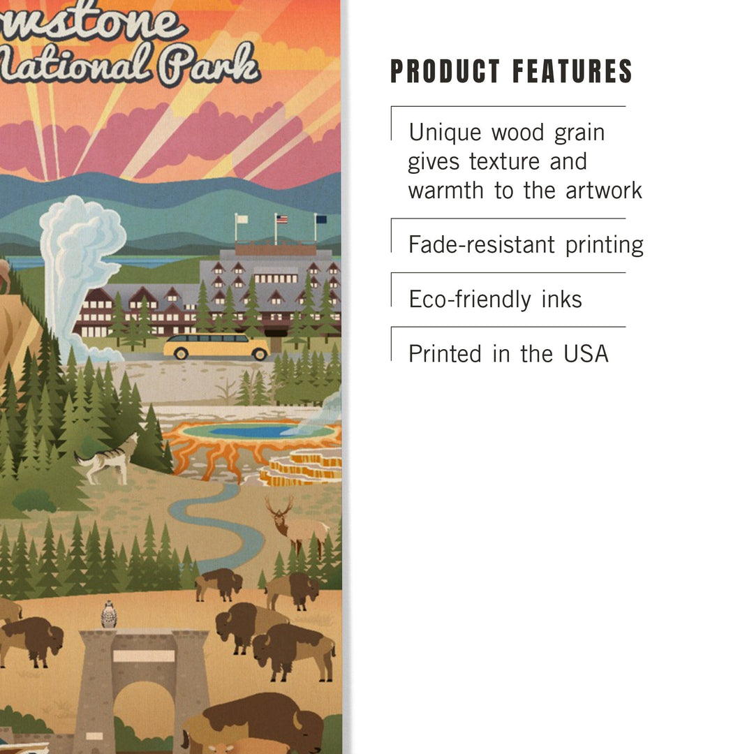Yellowstone National Park, Wyoming, Retro View, Lantern Press Artwork, Wood Signs and Postcards Wood Lantern Press