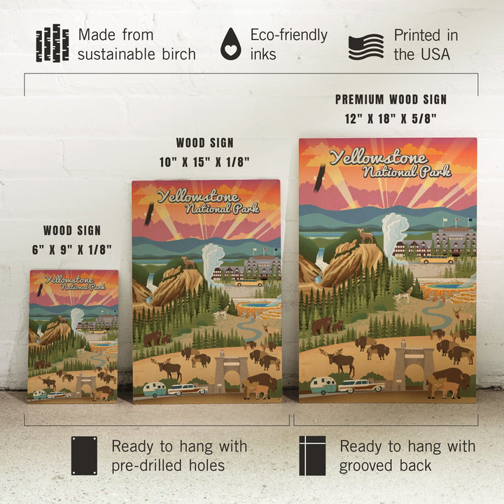 Yellowstone National Park, Wyoming, Retro View, Lantern Press Artwork, Wood Signs and Postcards Wood Lantern Press