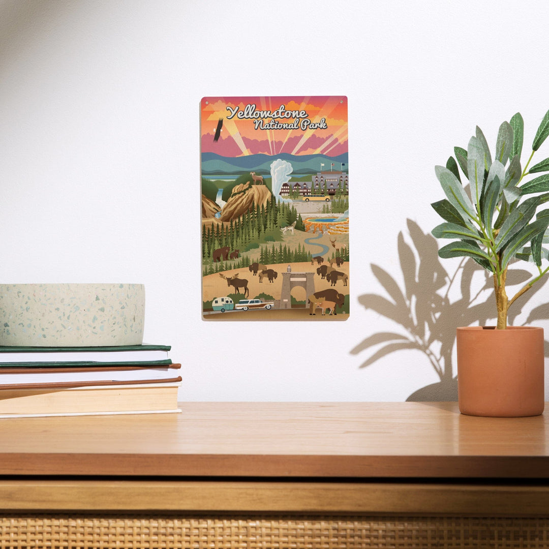 Yellowstone National Park, Wyoming, Retro View, Lantern Press Artwork, Wood Signs and Postcards Wood Lantern Press