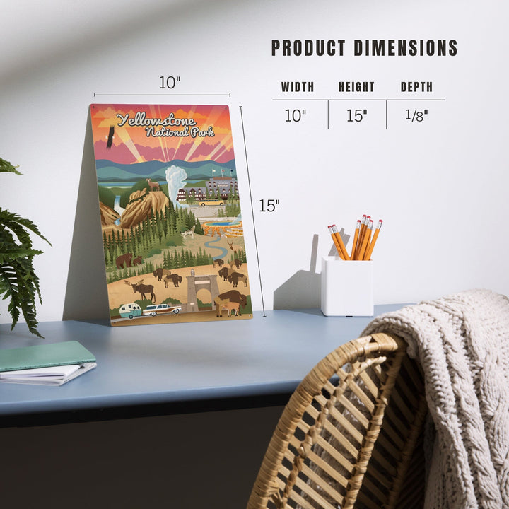 Yellowstone National Park, Wyoming, Retro View, Lantern Press Artwork, Wood Signs and Postcards Wood Lantern Press