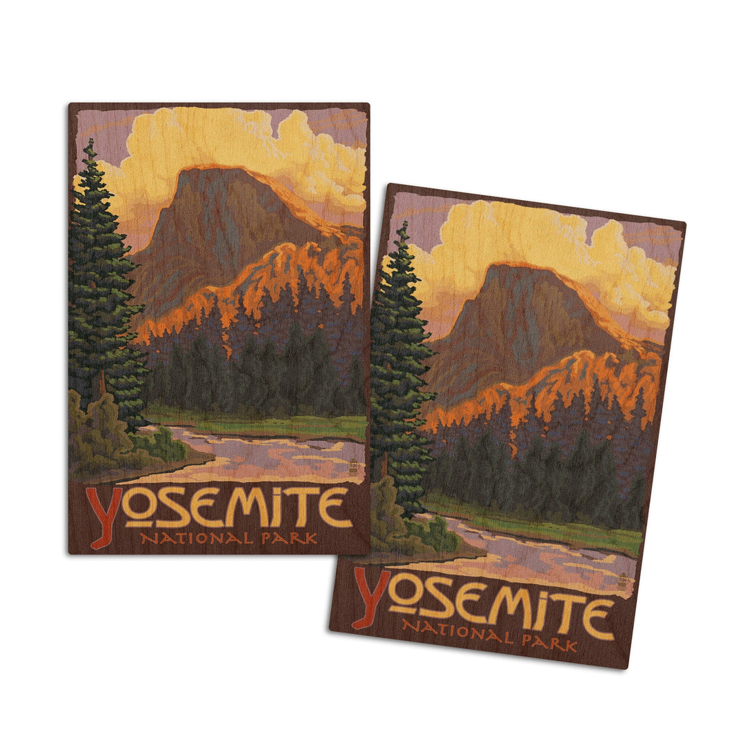 Yosemite National Park, California, Half Dome, Lantern Press Artwork, Wood Signs and Postcards Wood Lantern Press 4x6 Wood Postcard Set