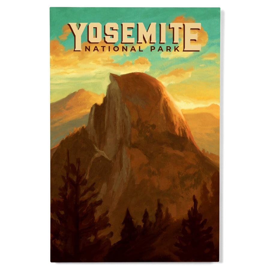 Yosemite National Park, California, Half Dome, Oil Painting, Lantern Press Artwork, Wood Signs and Postcards Wood Lantern Press