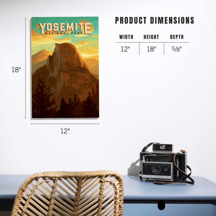 Yosemite National Park, California, Half Dome, Oil Painting, Lantern Press Artwork, Wood Signs and Postcards Wood Lantern Press