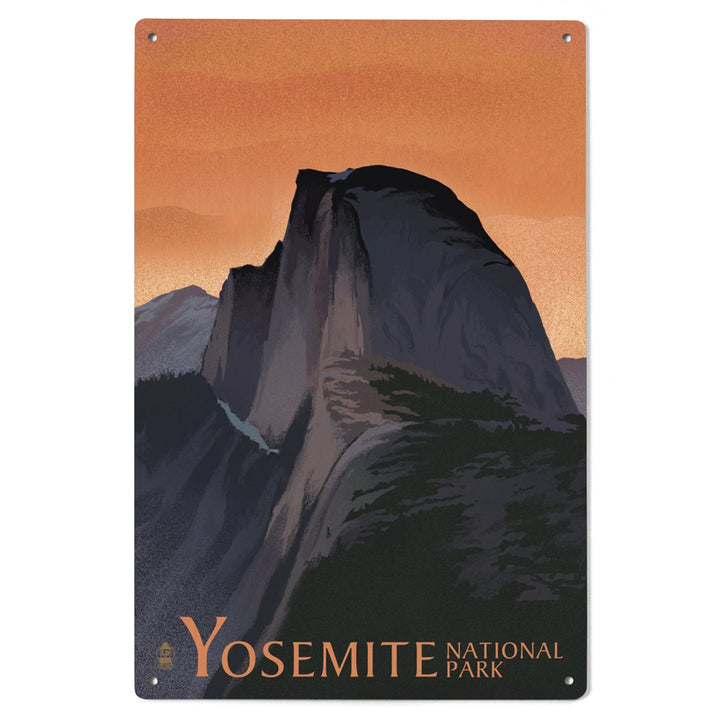 Yosemite National Park, California, Half Dome, Orange Sky, Lithograph, Lantern Press Artwork, Wood Signs and Postcards Wood Lantern Press