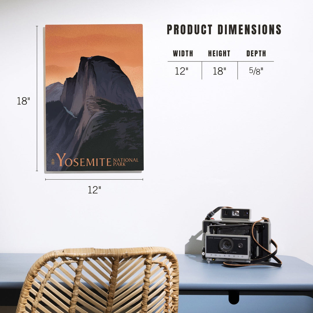 Yosemite National Park, California, Half Dome, Orange Sky, Lithograph, Lantern Press Artwork, Wood Signs and Postcards Wood Lantern Press