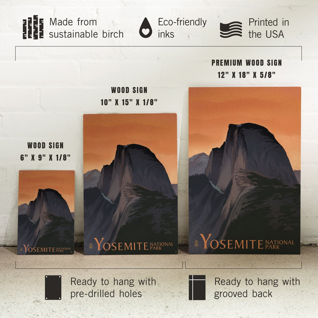 Yosemite National Park, California, Half Dome, Orange Sky, Lithograph, Lantern Press Artwork, Wood Signs and Postcards Wood Lantern Press
