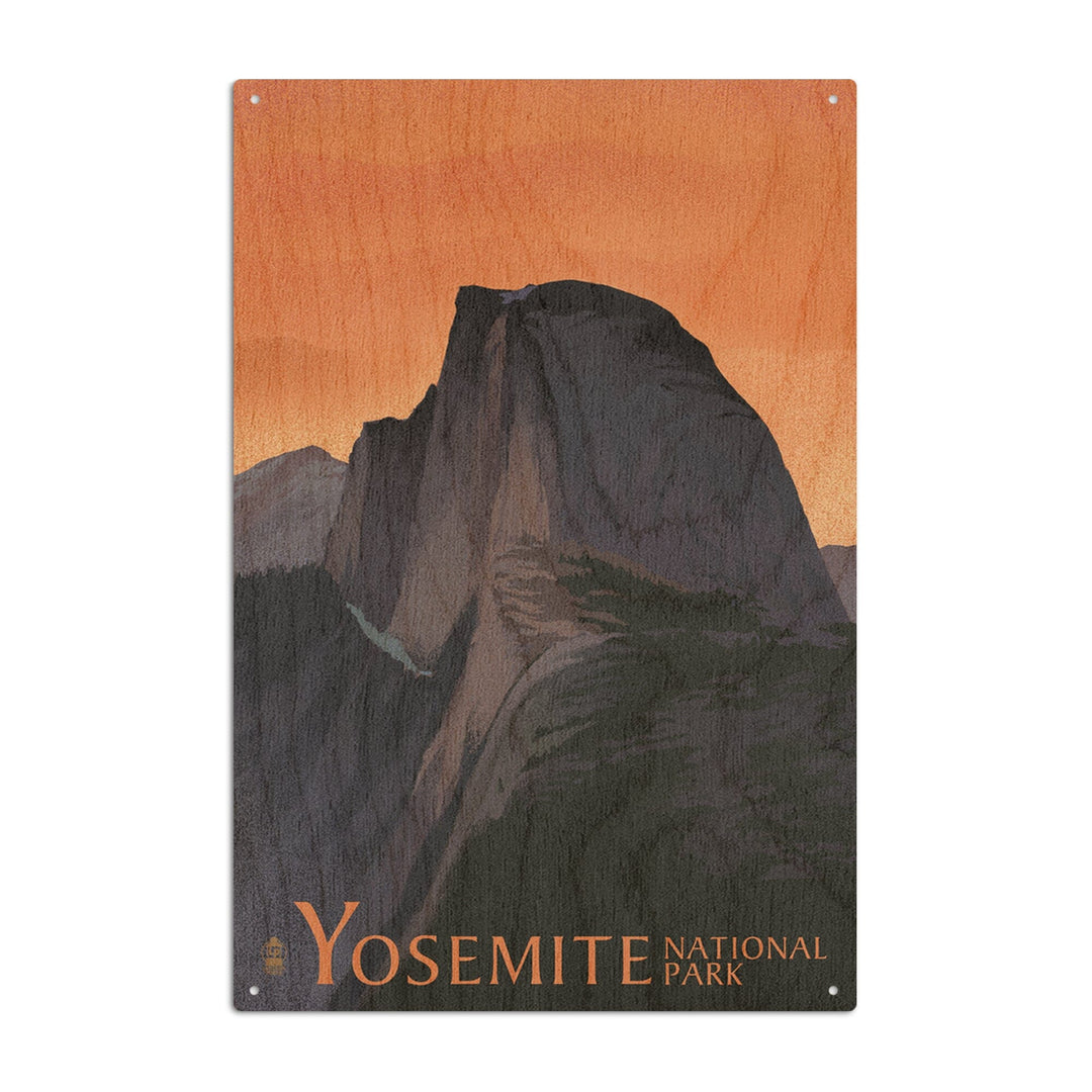 Yosemite National Park, California, Half Dome, Orange Sky, Lithograph, Lantern Press Artwork, Wood Signs and Postcards Wood Lantern Press 6x9 Wood Sign
