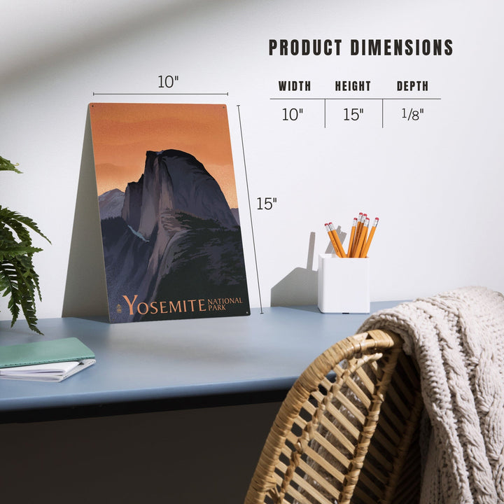Yosemite National Park, California, Half Dome, Orange Sky, Lithograph, Lantern Press Artwork, Wood Signs and Postcards Wood Lantern Press