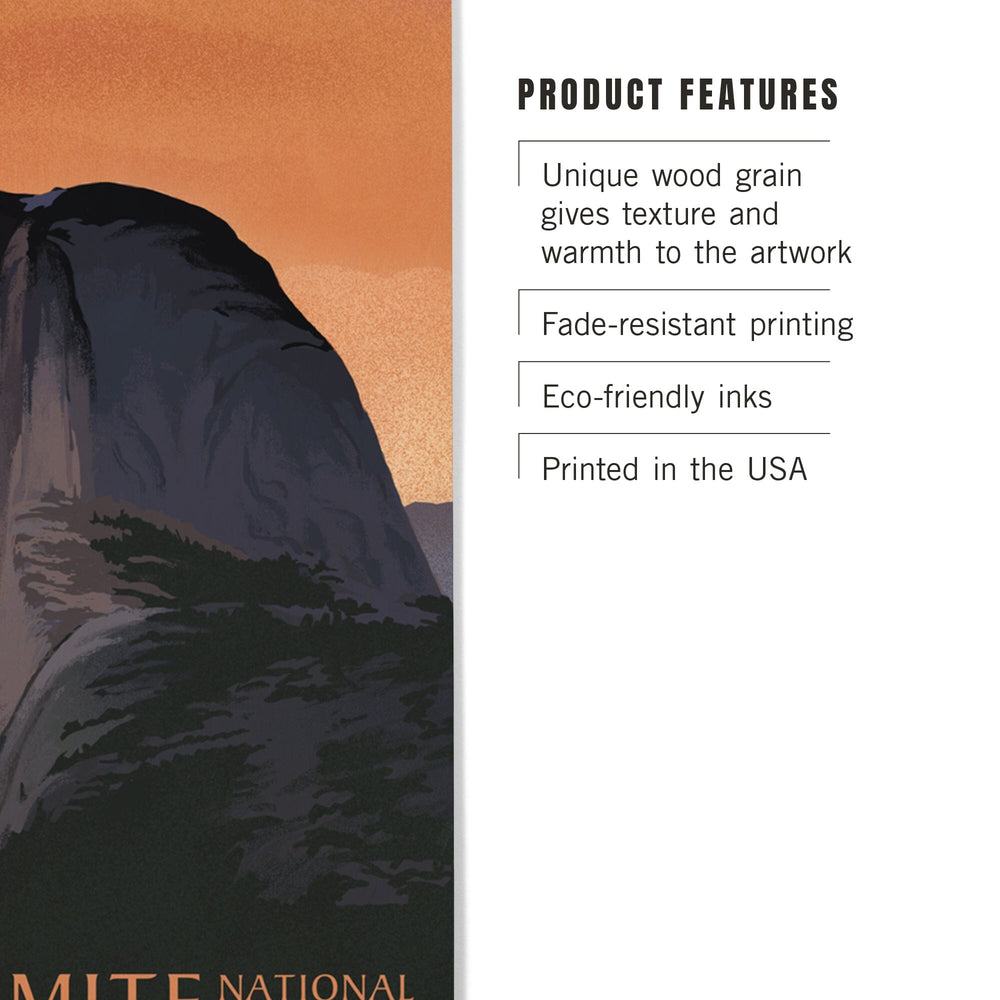 Yosemite National Park, California, Half Dome, Orange Sky, Lithograph, Lantern Press Artwork, Wood Signs and Postcards Wood Lantern Press