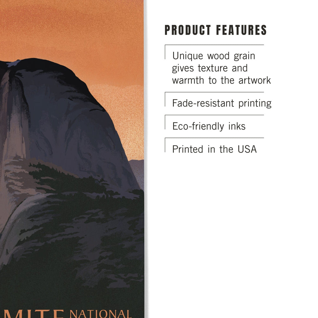 Yosemite National Park, California, Half Dome, Orange Sky, Lithograph, Lantern Press Artwork, Wood Signs and Postcards Wood Lantern Press