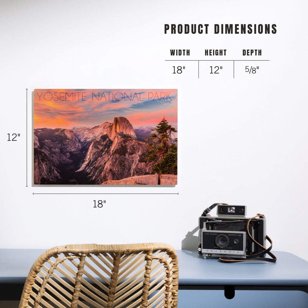 Yosemite National Park, California, Half Dome & Sunset, Lantern Press Photography, Wood Signs and Postcards Wood Lantern Press