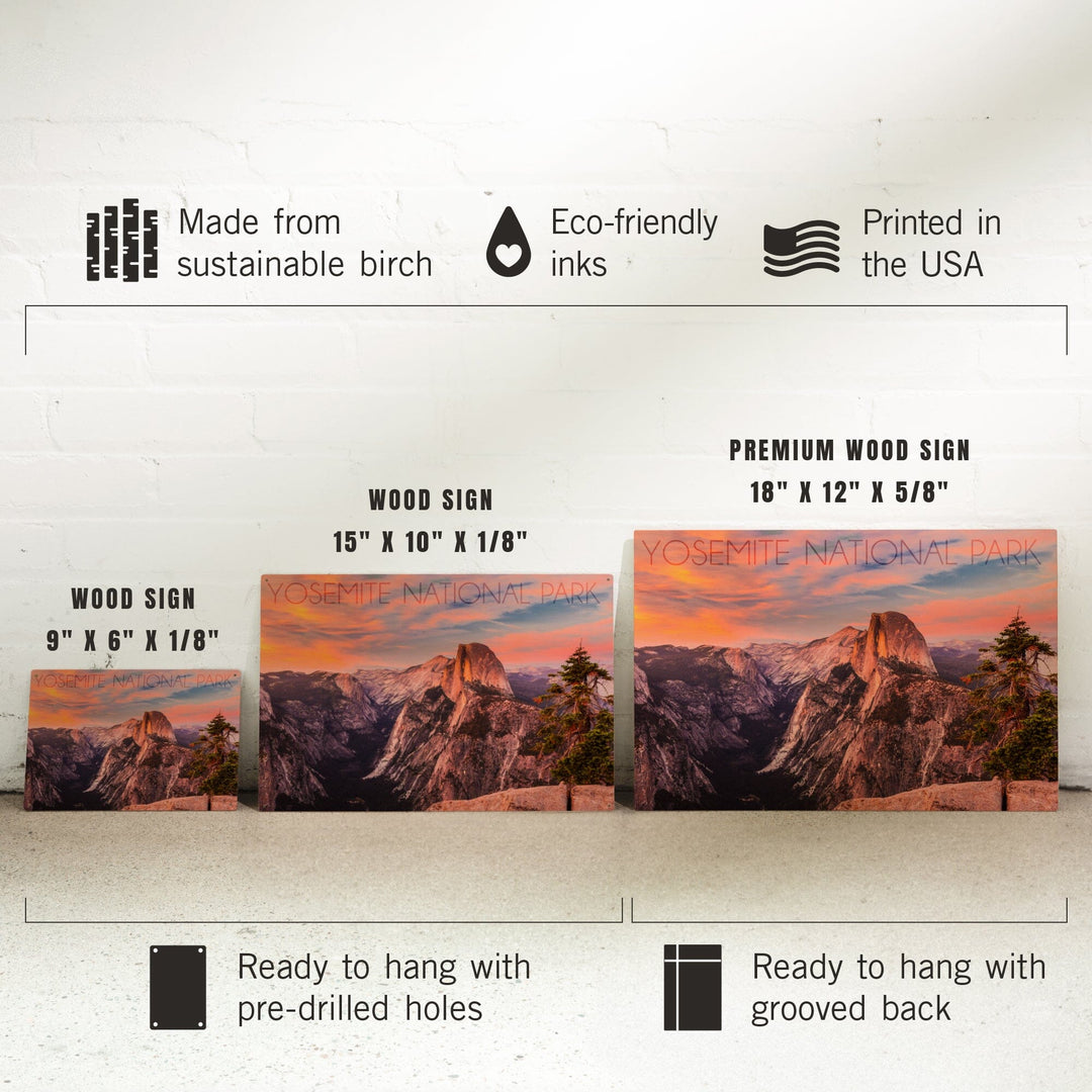 Yosemite National Park, California, Half Dome & Sunset, Lantern Press Photography, Wood Signs and Postcards Wood Lantern Press