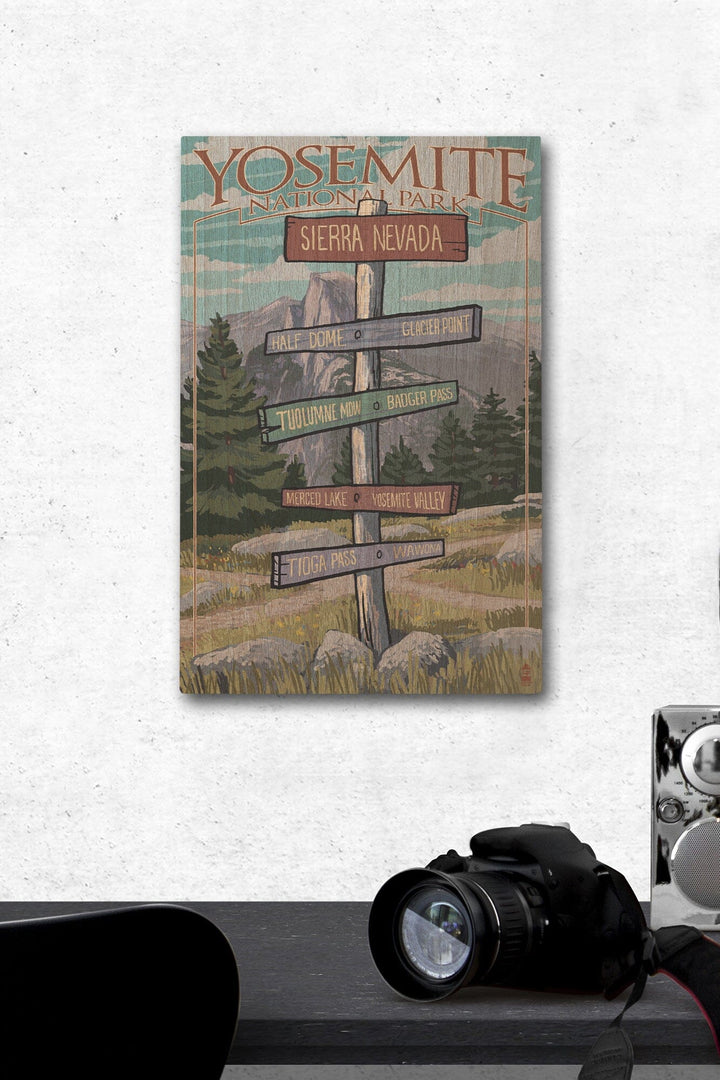 Yosemite National Park, California, Signpost, Lantern Press Artwork, Wood Signs and Postcards Wood Lantern Press 12 x 18 Wood Gallery Print