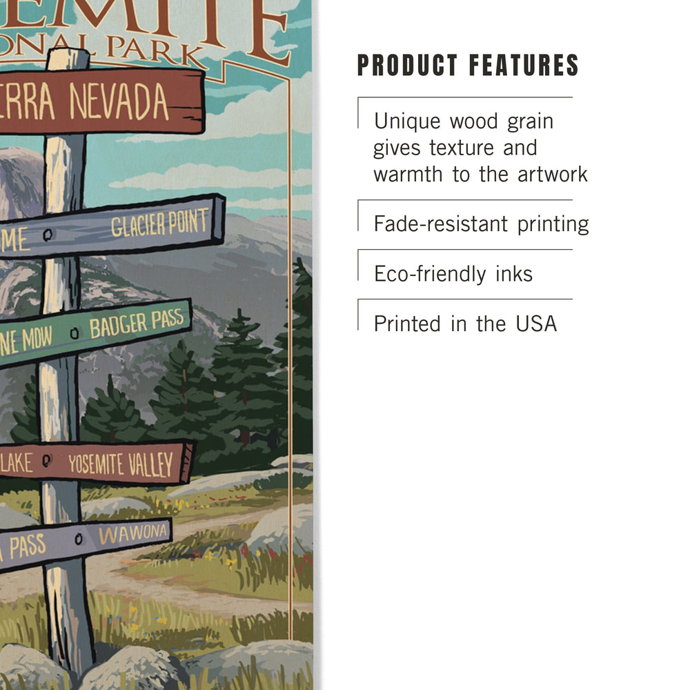 Yosemite National Park, California, Signpost, Lantern Press Artwork, Wood Signs and Postcards Wood Lantern Press