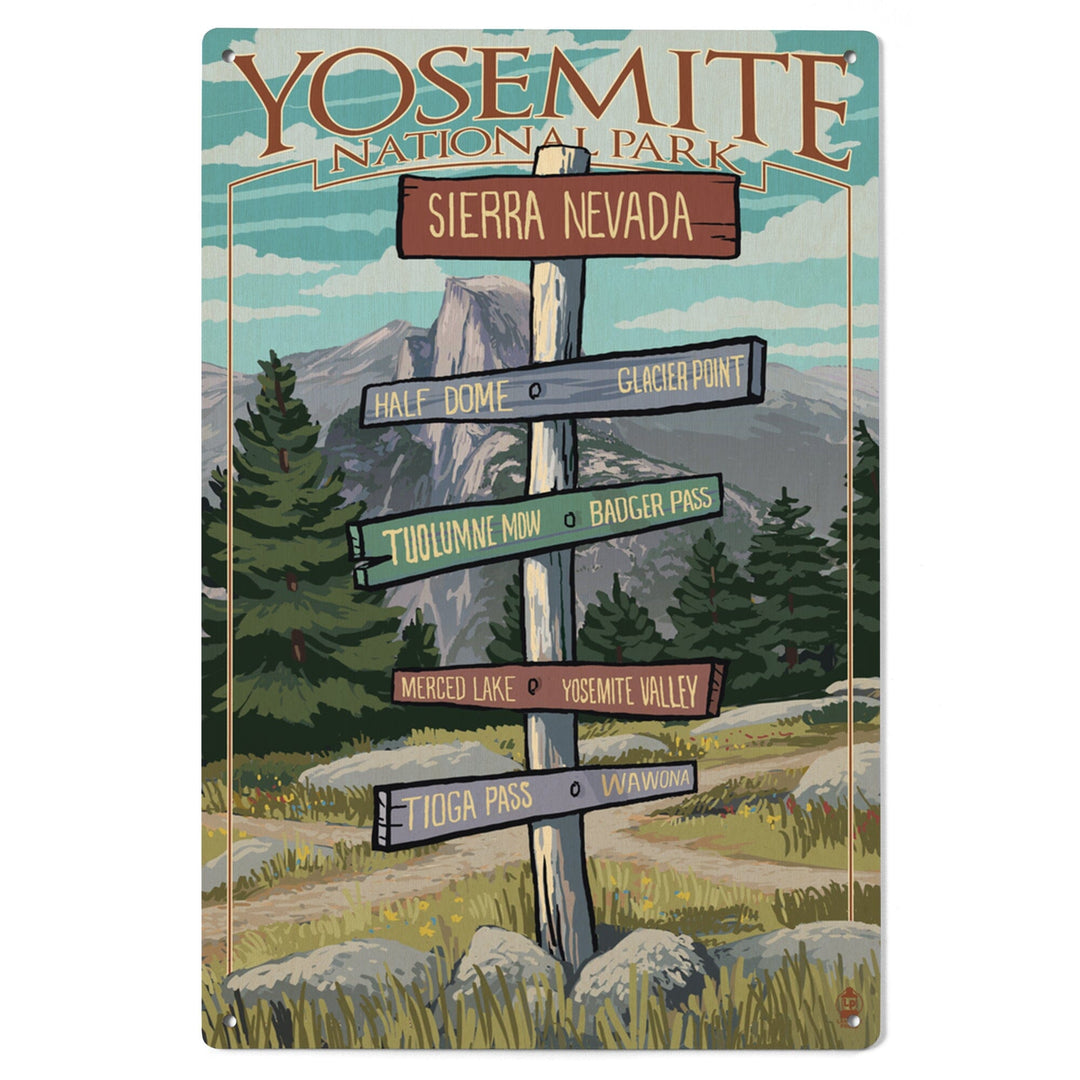 Yosemite National Park, California, Signpost, Lantern Press Artwork, Wood Signs and Postcards Wood Lantern Press
