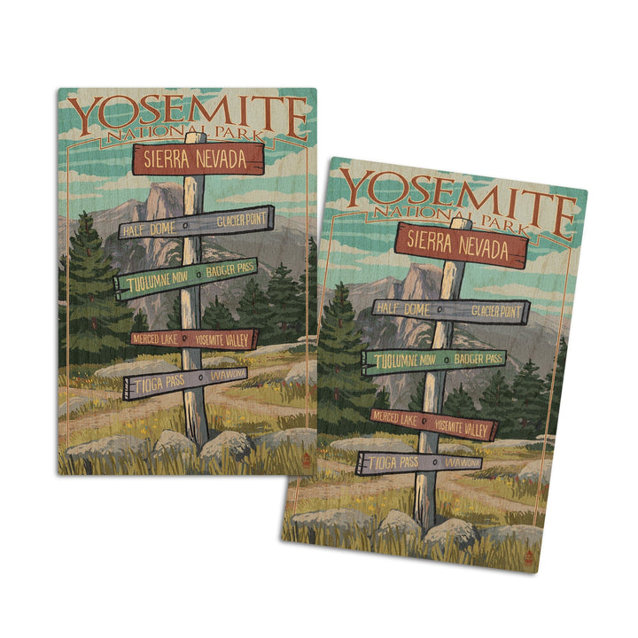 Yosemite National Park, California, Signpost, Lantern Press Artwork, Wood Signs and Postcards Wood Lantern Press 4x6 Wood Postcard Set