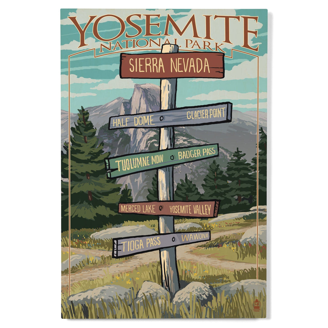 Yosemite National Park, California, Signpost, Lantern Press Artwork, Wood Signs and Postcards Wood Lantern Press