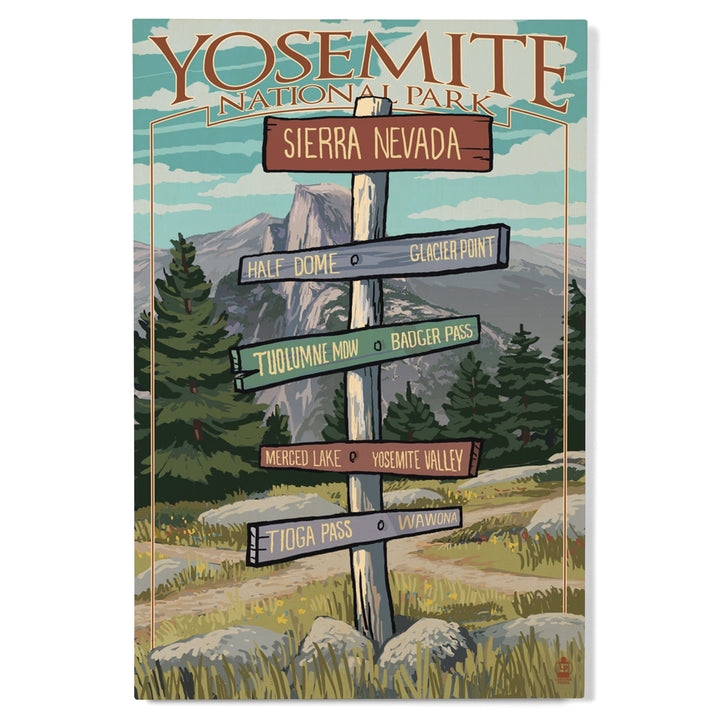 Yosemite National Park, California, Signpost, Lantern Press Artwork, Wood Signs and Postcards Wood Lantern Press