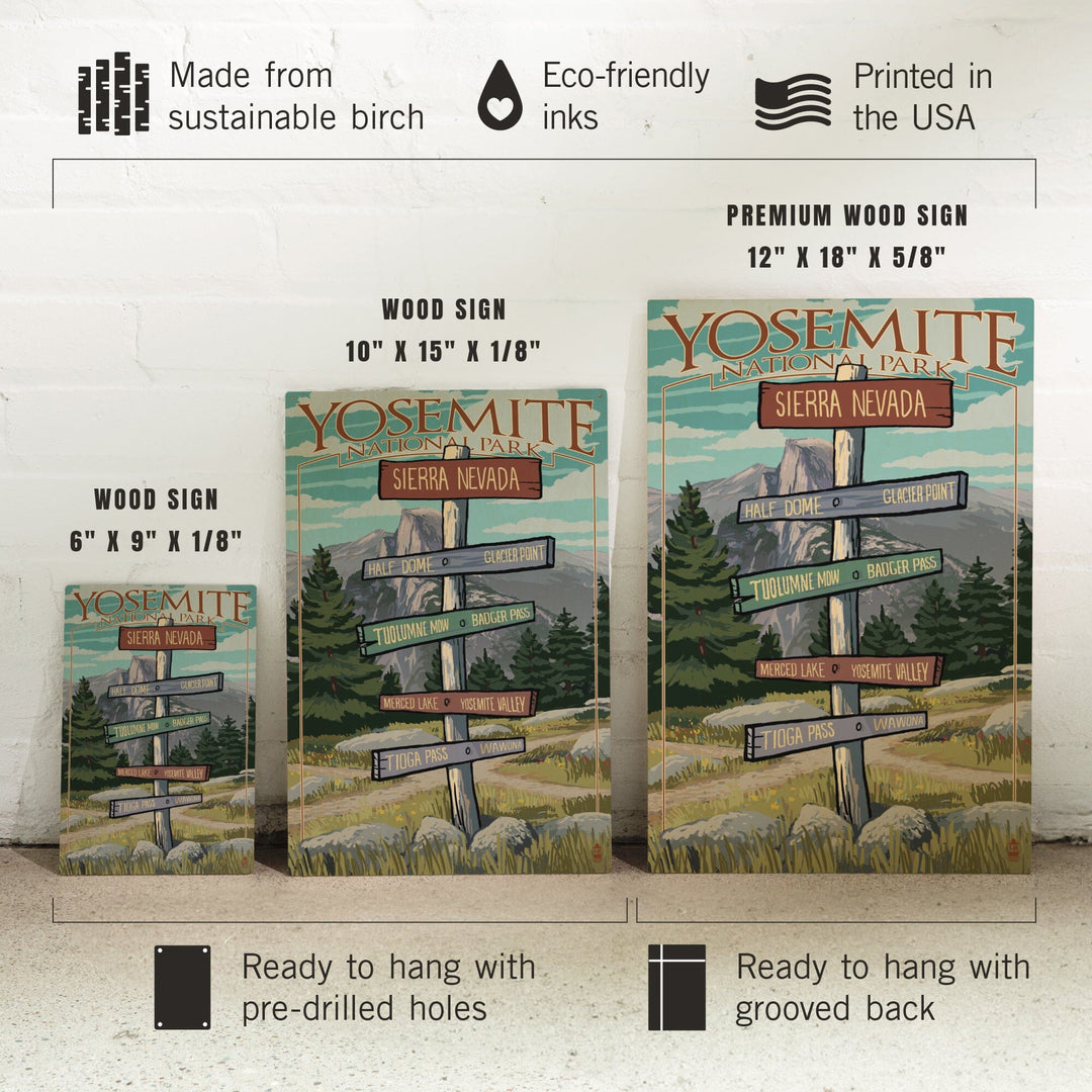 Yosemite National Park, California, Signpost, Lantern Press Artwork, Wood Signs and Postcards Wood Lantern Press