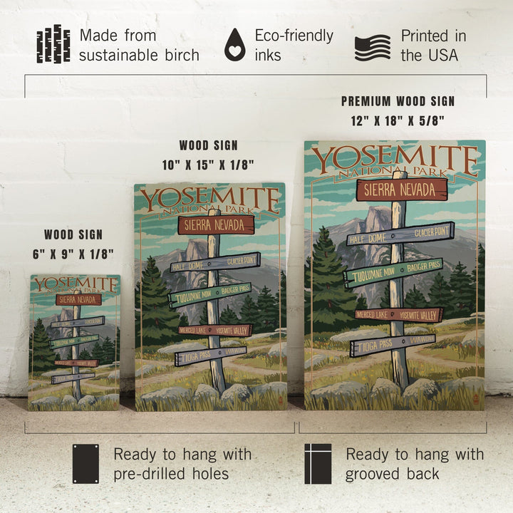 Yosemite National Park, California, Signpost, Lantern Press Artwork, Wood Signs and Postcards Wood Lantern Press