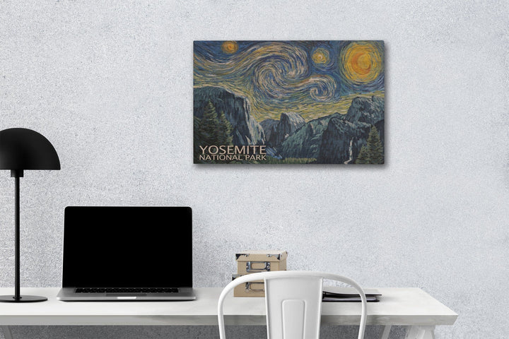 Yosemite National Park, California, Starry Night National Park Series, Lantern Press Artwork, Wood Signs and Postcards Wood Lantern Press 12 x 18 Wood Gallery Print
