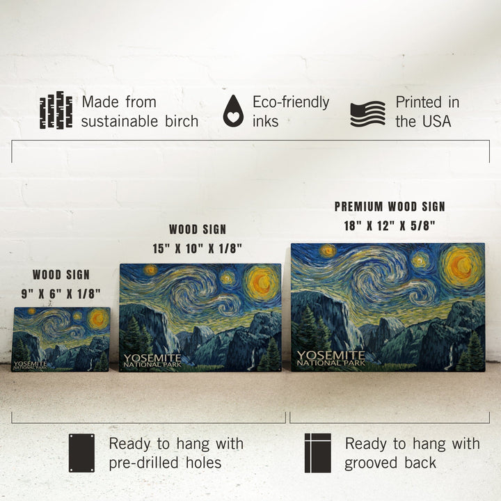 Yosemite National Park, California, Starry Night National Park Series, Lantern Press Artwork, Wood Signs and Postcards Wood Lantern Press