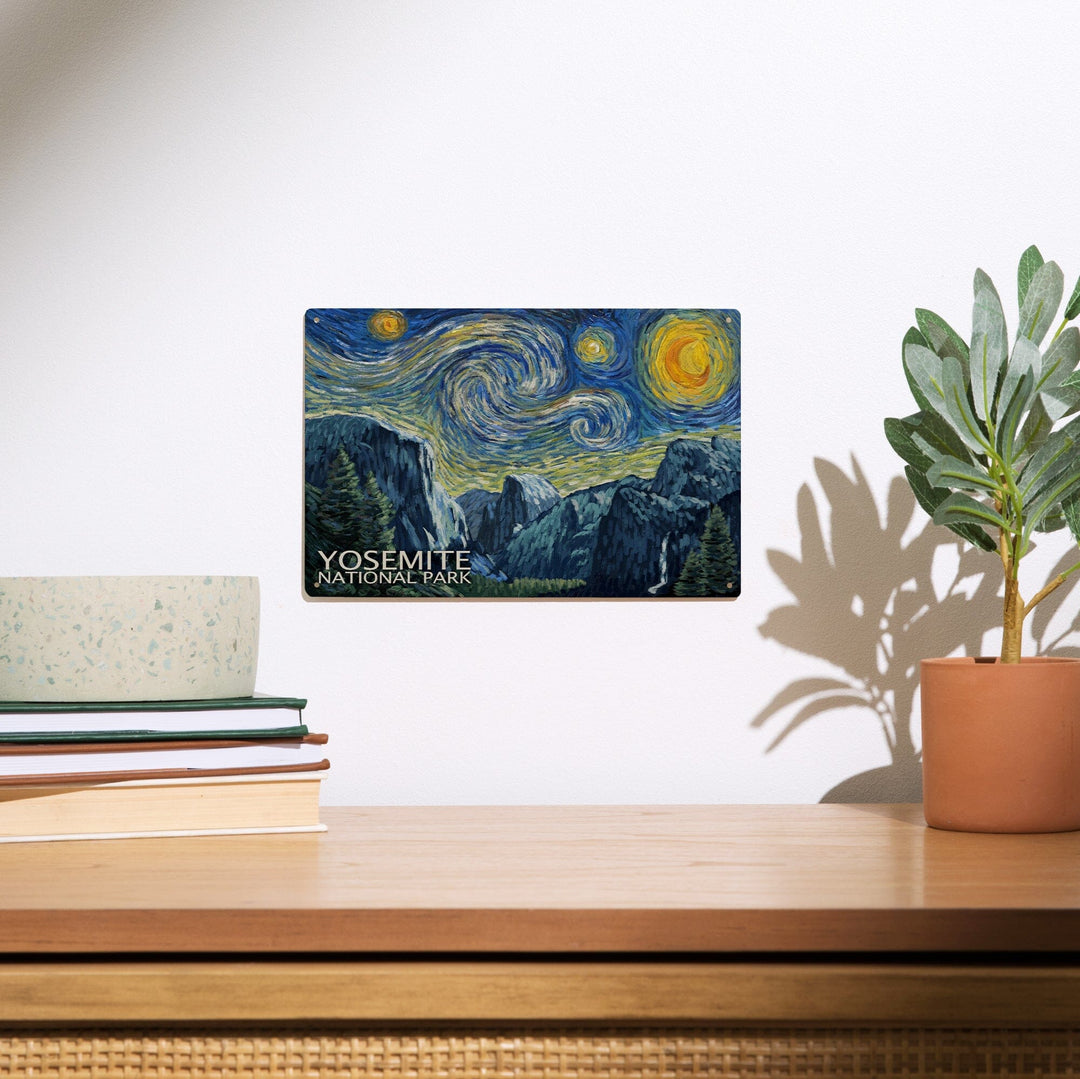 Yosemite National Park, California, Starry Night National Park Series, Lantern Press Artwork, Wood Signs and Postcards Wood Lantern Press