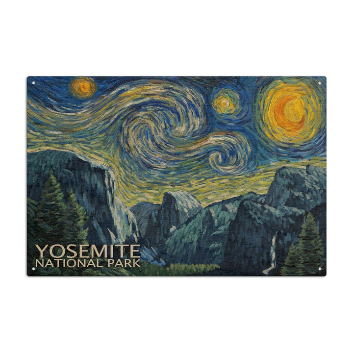 Yosemite National Park, California, Starry Night National Park Series, Lantern Press Artwork, Wood Signs and Postcards Wood Lantern Press 6x9 Wood Sign
