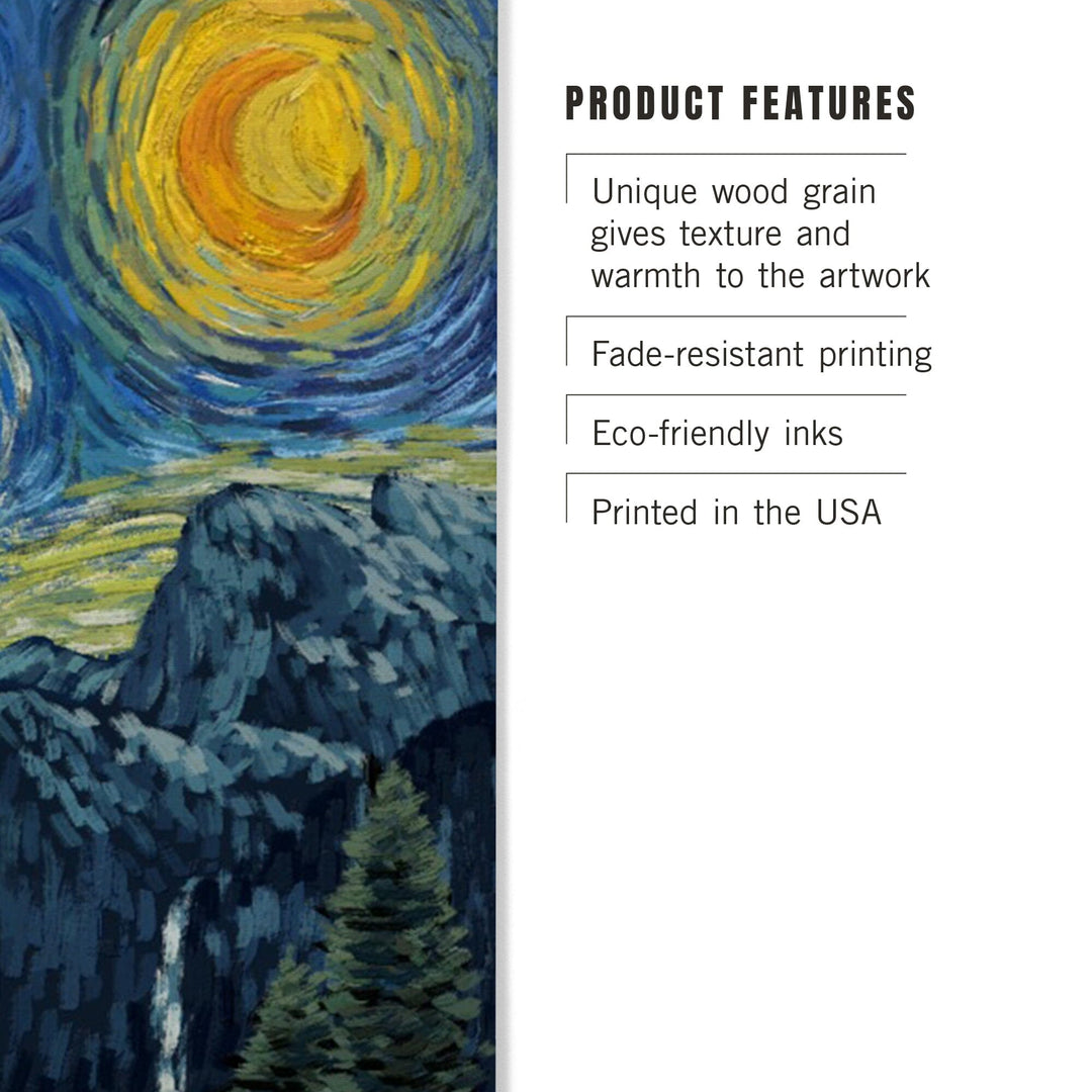 Yosemite National Park, California, Starry Night National Park Series, Lantern Press Artwork, Wood Signs and Postcards Wood Lantern Press