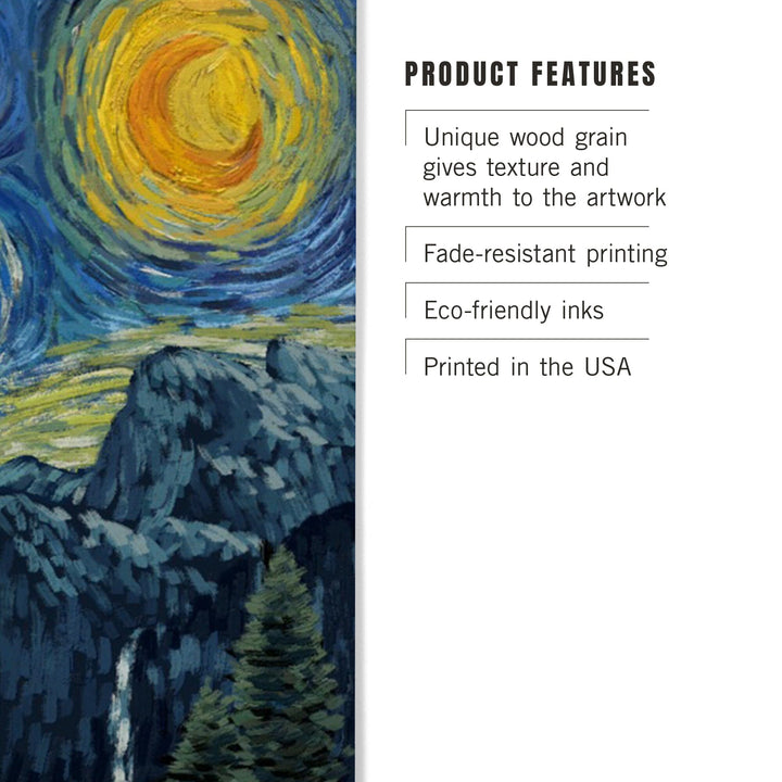 Yosemite National Park, California, Starry Night National Park Series, Lantern Press Artwork, Wood Signs and Postcards Wood Lantern Press
