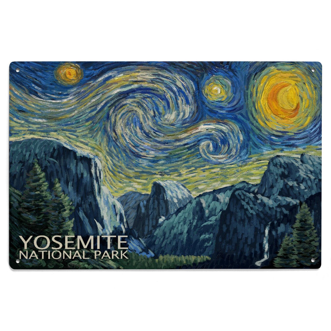 Yosemite National Park, California, Starry Night National Park Series, Lantern Press Artwork, Wood Signs and Postcards Wood Lantern Press