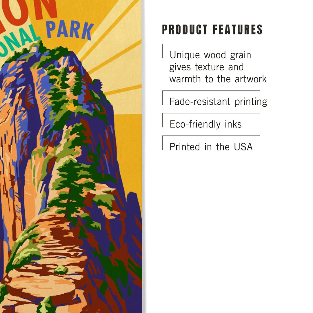 Zion National Park, Angel's Landing Psychedelic, Lantern Press Artwork, Wood Signs and Postcards Wood Lantern Press