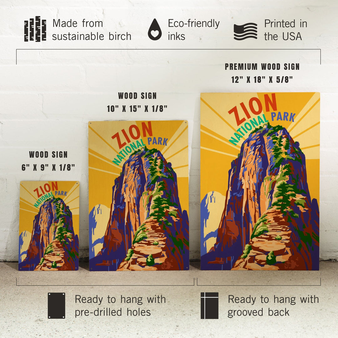Zion National Park, Angel's Landing Psychedelic, Lantern Press Artwork, Wood Signs and Postcards Wood Lantern Press