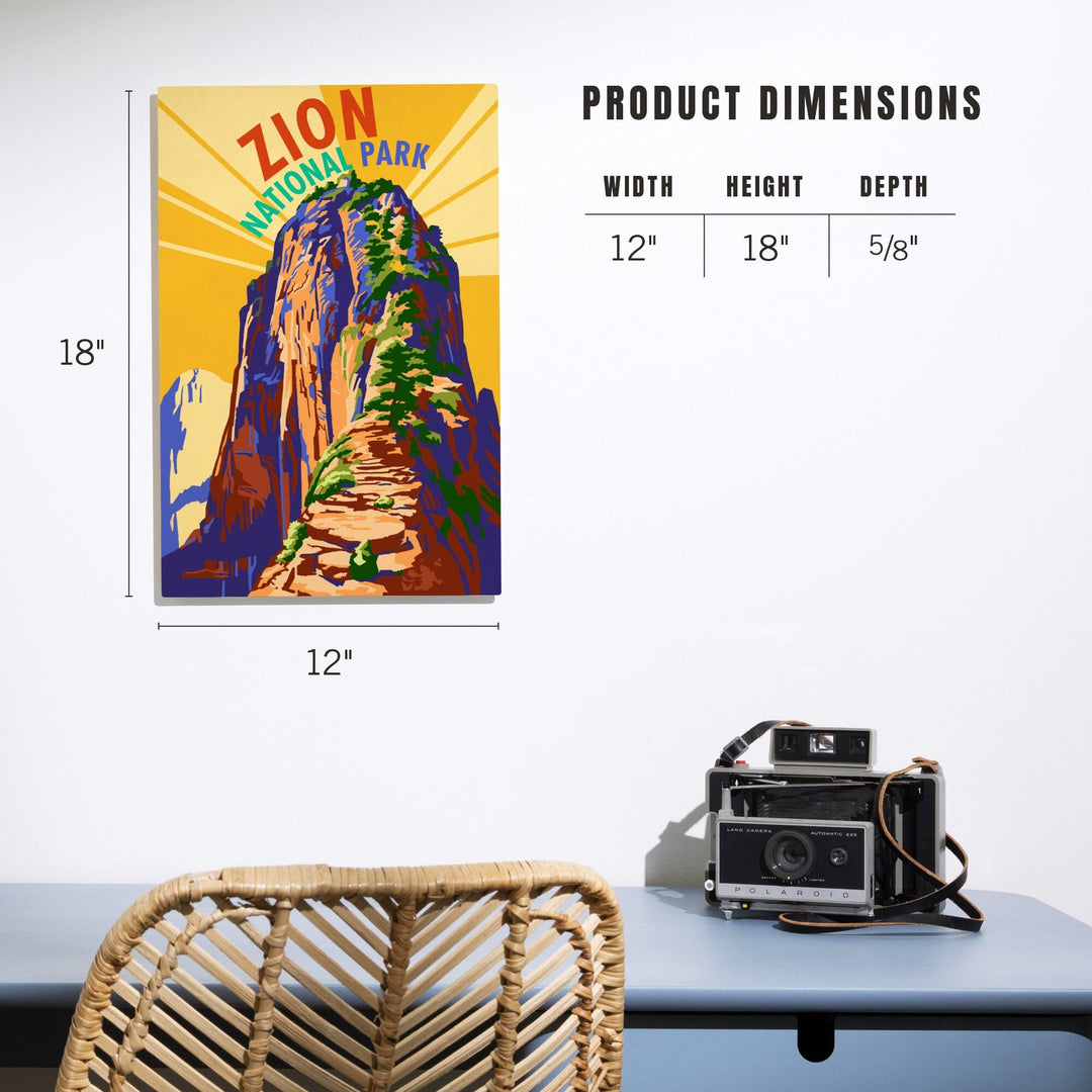 Zion National Park, Angel's Landing Psychedelic, Lantern Press Artwork, Wood Signs and Postcards Wood Lantern Press