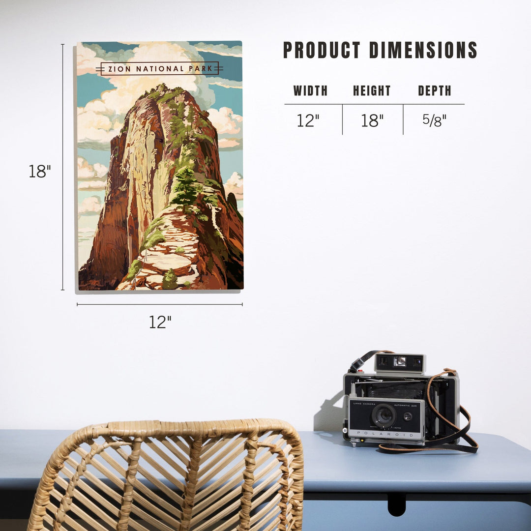 Zion National Park, Utah, Angels Landing, Modern Typography, Wood Signs and Postcards Wood Lantern Press