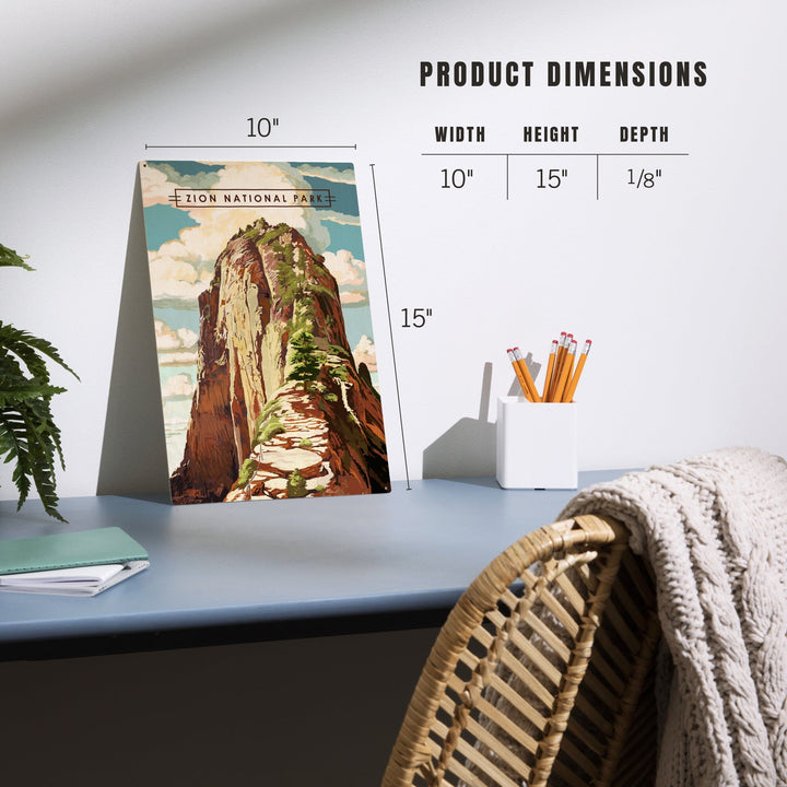 Zion National Park, Utah, Angels Landing, Modern Typography, Wood Signs and Postcards Wood Lantern Press