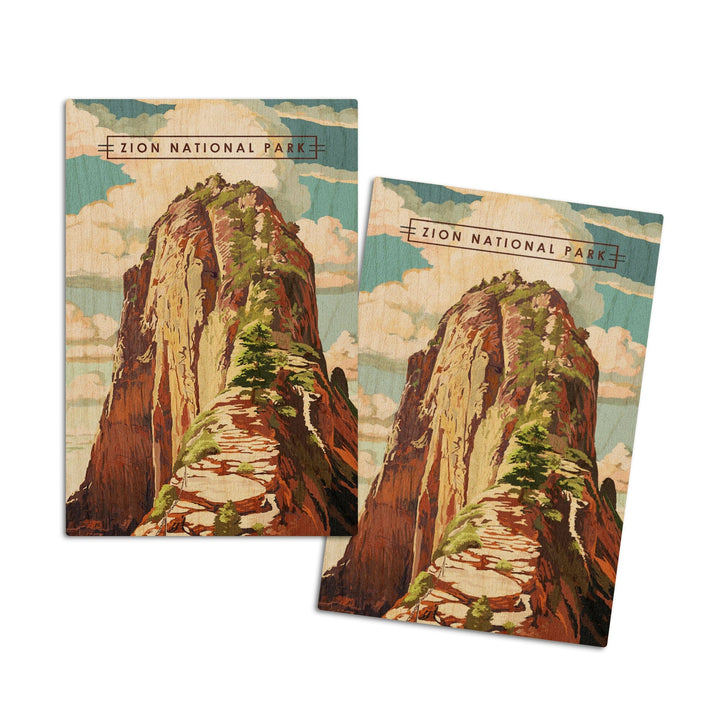 Zion National Park, Utah, Angels Landing, Modern Typography, Wood Signs and Postcards Wood Lantern Press 4x6 Wood Postcard Set