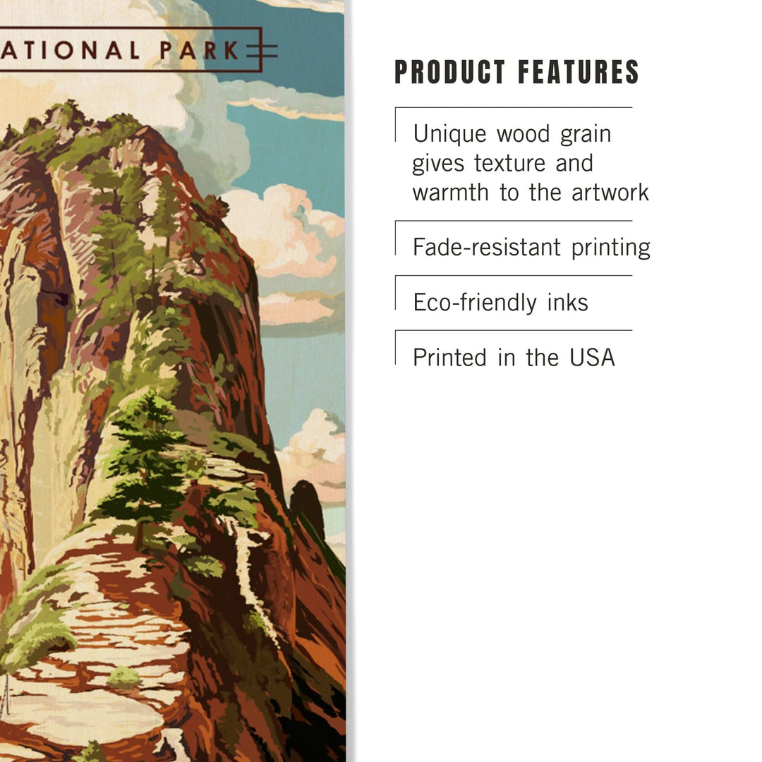Zion National Park, Utah, Angels Landing, Modern Typography, Wood Signs and Postcards Wood Lantern Press