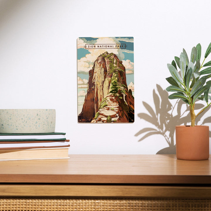 Zion National Park, Utah, Angels Landing, Modern Typography, Wood Signs and Postcards Wood Lantern Press