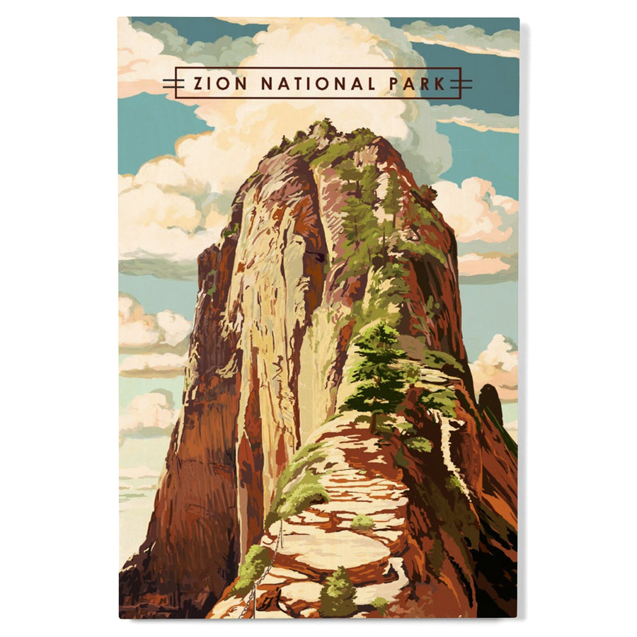 Zion National Park, Utah, Angels Landing, Modern Typography, Wood Signs and Postcards Wood Lantern Press