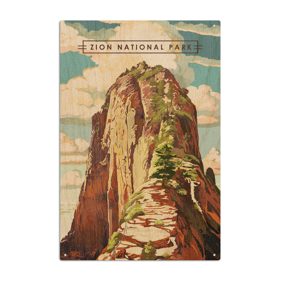 Zion National Park, Utah, Angels Landing, Modern Typography, Wood Signs and Postcards Wood Lantern Press 6x9 Wood Sign