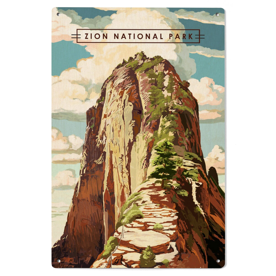 Zion National Park, Utah, Angels Landing, Modern Typography, Wood Signs and Postcards Wood Lantern Press