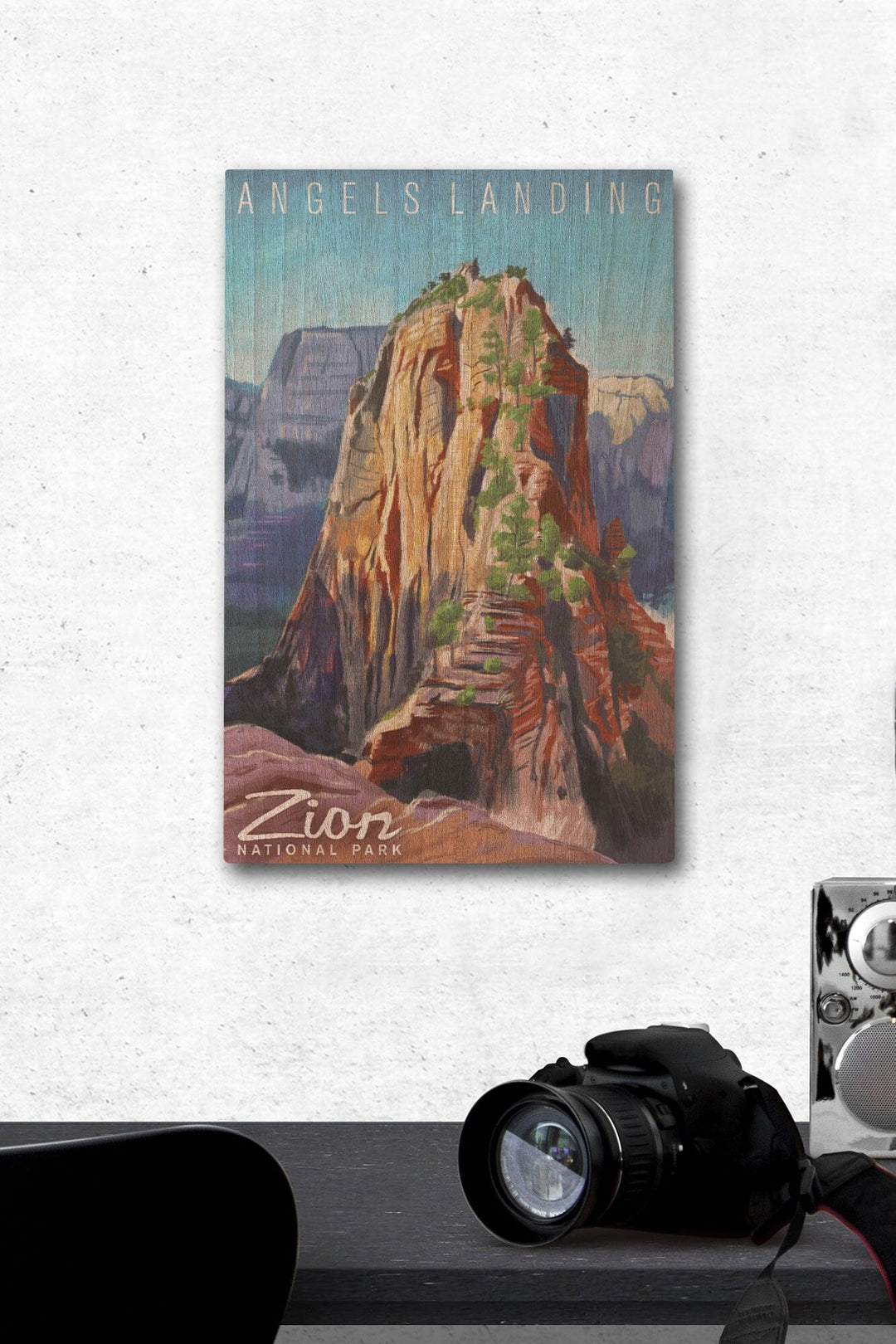 Zion National Park, Utah, Angels Landing, Namedrop, Oil Painting, Lantern Press Artwork, Wood Signs and Postcards Wood Lantern Press 12 x 18 Wood Gallery Print